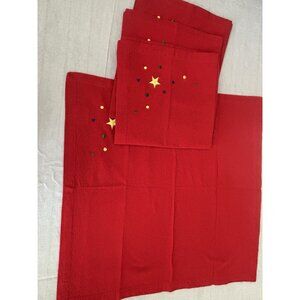 Crate & Barrel Red Confetti Tree Napkins Set 4 Red Yellow Cloth 20”